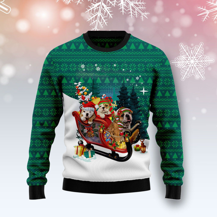 Bulldog Sleigh Drive Ugly Christmas Sweater, All Over Print Sweatshirt
