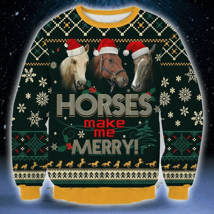 Horse Make Me Merry Ugly Christmas Sweater, All Over Print Sweatshirt