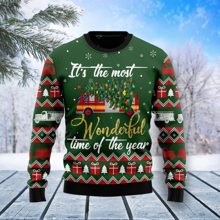 Firefighter Wonderful Time Christmas Ugly Sweater