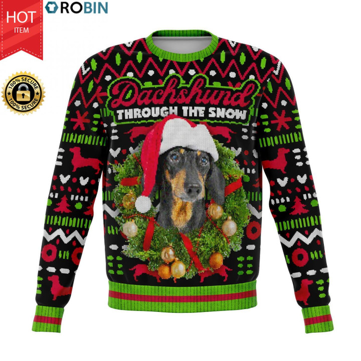 Dachshund Through The Snow Christmas For Unisex Ugly Christmas Sweater, All Over Print