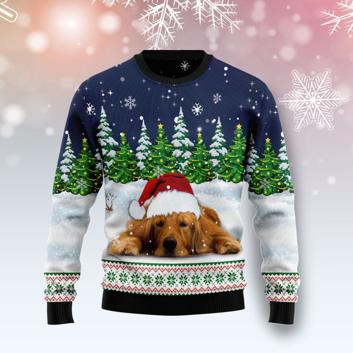 Dreaming Golden Retriever Under Snow Ugly Christmas Sweater, Golden Retriever 3D All Over Printed Sweater