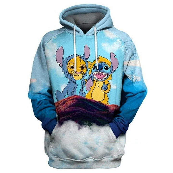 Baby Simba And Stitch Cute Lover 3D Hoodie Zip Hoodie, 3D All Over Print Hoodie Zip Hoodie