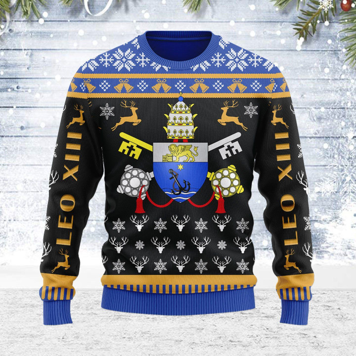 Pope Pius X Coat of Arms Ugly Christmas Sweater, All Over Print Sweatshirt