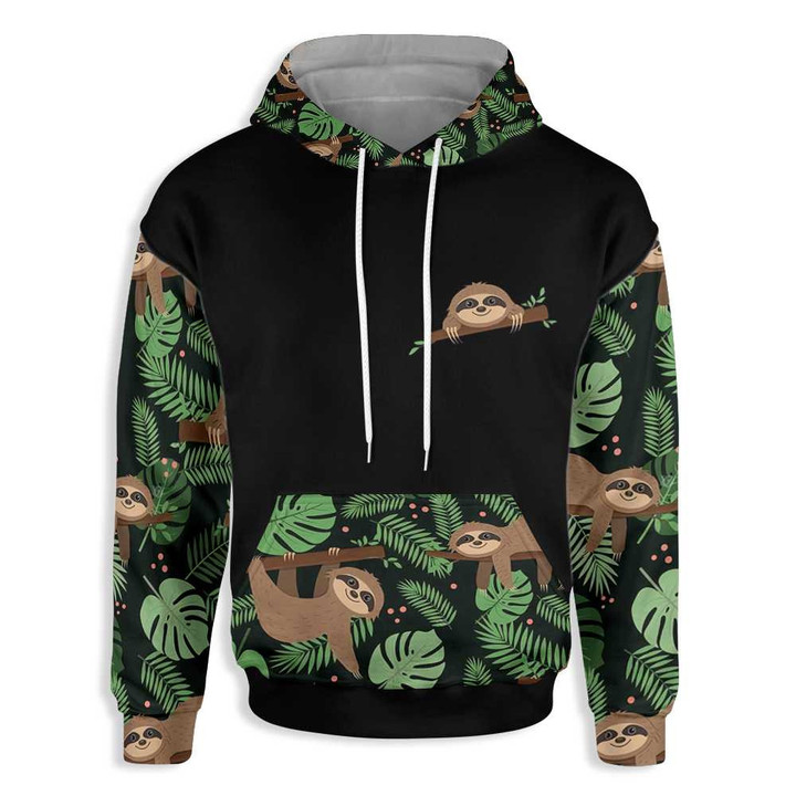 Sloth Tropical Leaves 3D All Over Print Hoodie, Zip-up Hoodie