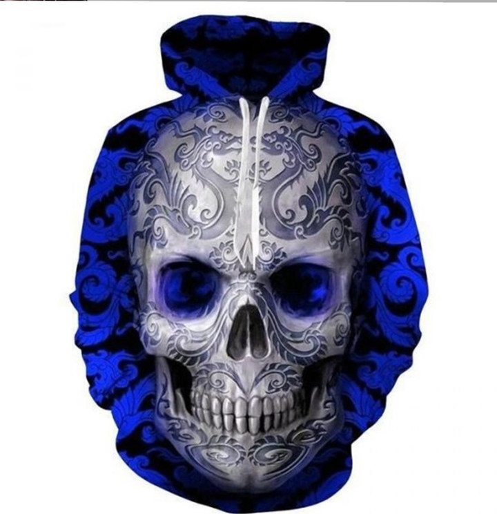 Blue Skull 3D All Over Print Hoodie, Zip-up Hoodie