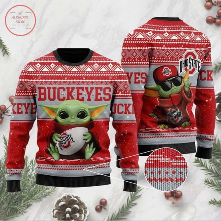 Baby Yoda Ohio State Buckeyes Christmas For Fans Ugly Christmas Sweater, All Over Print Sweatshirt