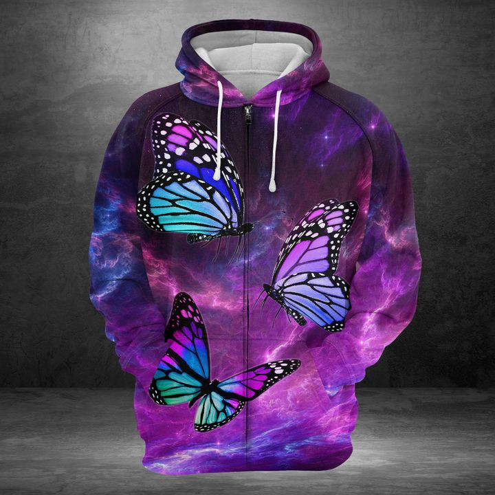 Butterfly Purple Sky 3D All Over Print Hoodie, Zip-up Hoodie