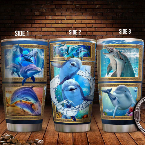 3D Pictures Of Dolphins Stainless Steel Tumbler Perfect Gifts For Dolphin Lovers Tumbler Cups For Coffee/Tea, Great Customized Gifts For Birthday Christmas Thanksgiving