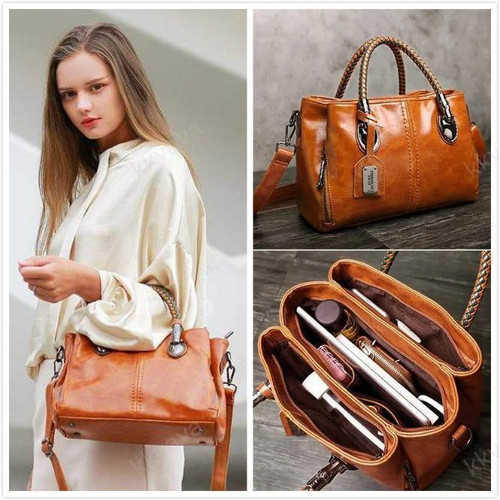 Olivia Bag - Classical Multi Pockets Leather Tote Handbag