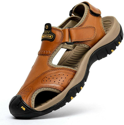 Troy - Men Leather Sandals Orthopedic Closed Toe Shoes