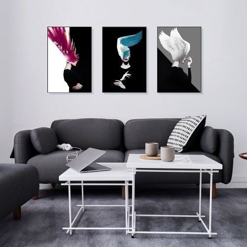 Modern Abstract Painting Feathers and Lady Face Nordic Creative Home Room Decoration Wall Decor No Frame Art Printing Poster