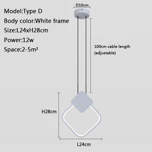 New Design Modern Pendant Light Minimalist Black White Frame LED Hanging Lamp For Living Room Bedroom Dining Area Decoration