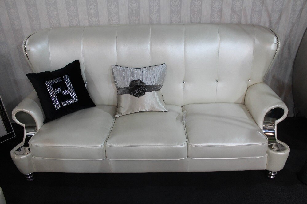 Pearly white leather French royal living room sofa hot selling genuine leather chair real leather sofa chair