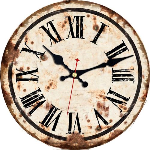 Retro Roman Numerals Wall Clock,Vintage Pattern Wooden Cardboard Wall Clock, European Retro Clock for Chic Home Office Wall Art