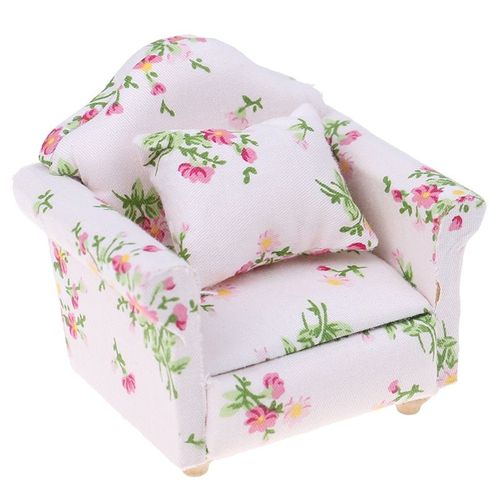 Dollhouse Miniature 1:12 little flower Style Living Room Dolls Furniture Sofa Couch with  With Pillow