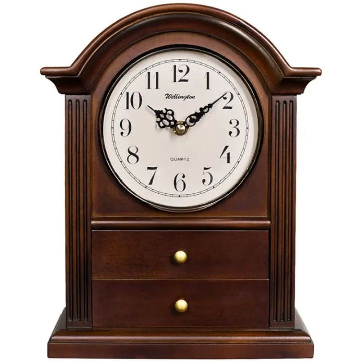 Arch-top mantel clock, antique style, container clock with 2-drawers, hardwood classy home decor, European decoration