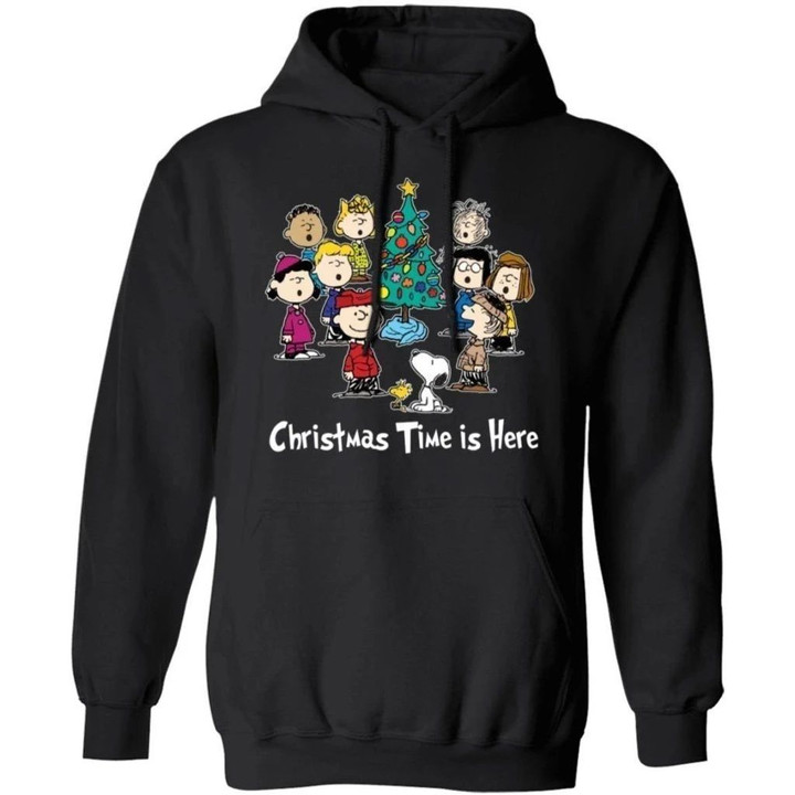 Christmas Time is Here Peanuts Characters By The Christmas Tree Hoodie Cute Gift MT10-Bounce Tee