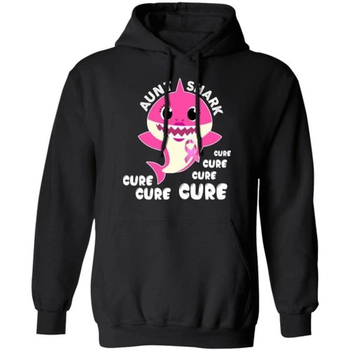 Aunt Shark Cure Cure Cure Breast Cancer Awareness Hoodie