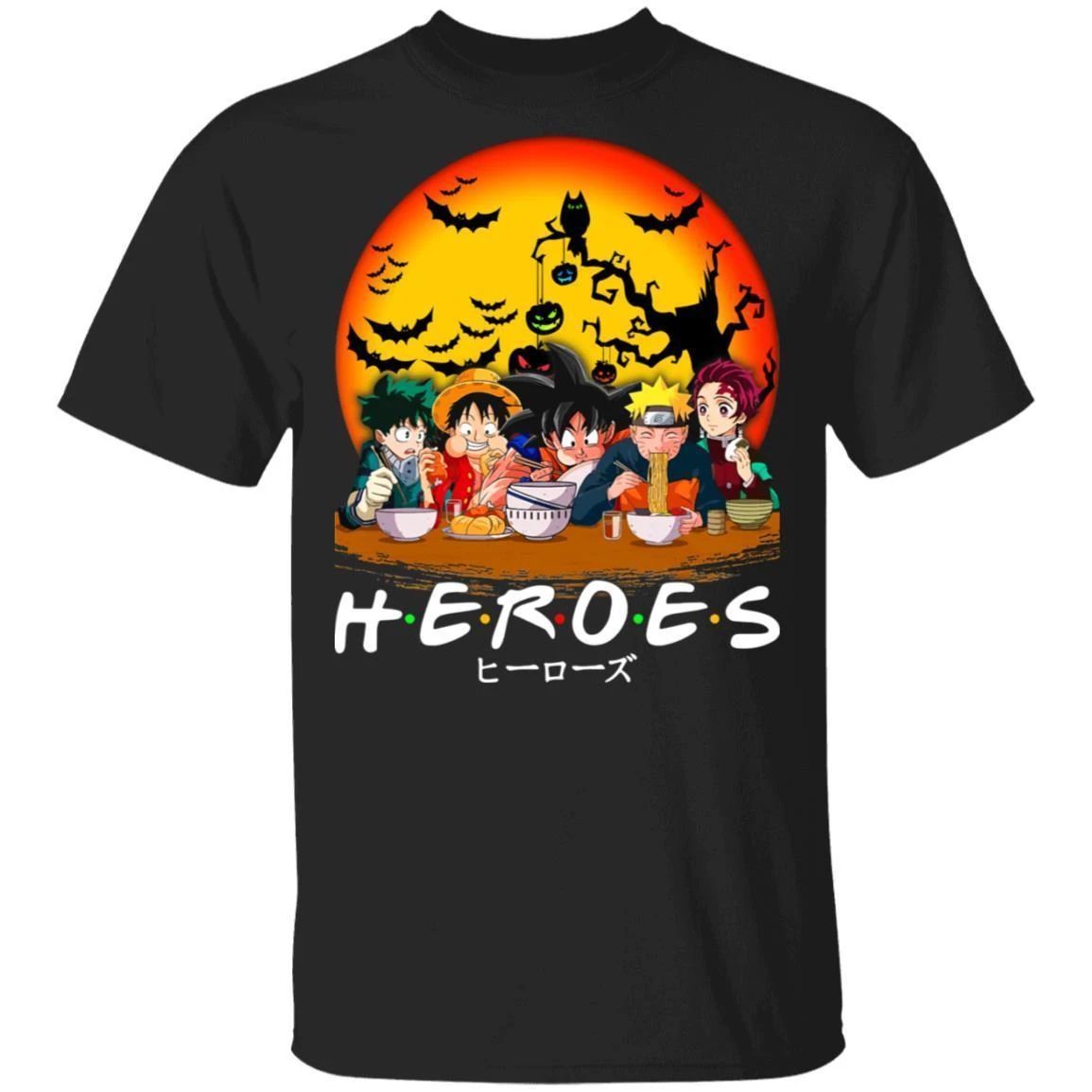 Anime Heroes Halloween Shirt Anime Characters Eating Tee-Bounce Tee