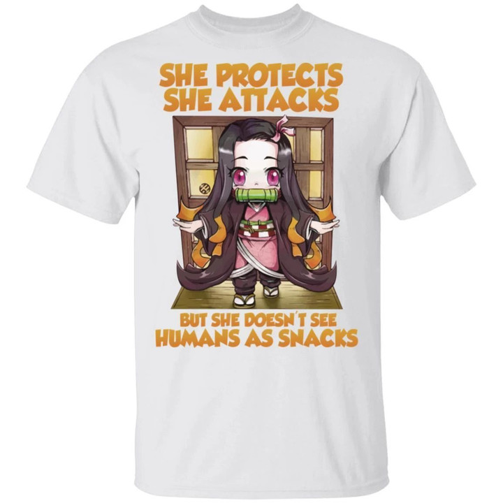 She Protects She Attacks Nezuko T Shirt Demon Slayer Anime Tee-Bounce Tee