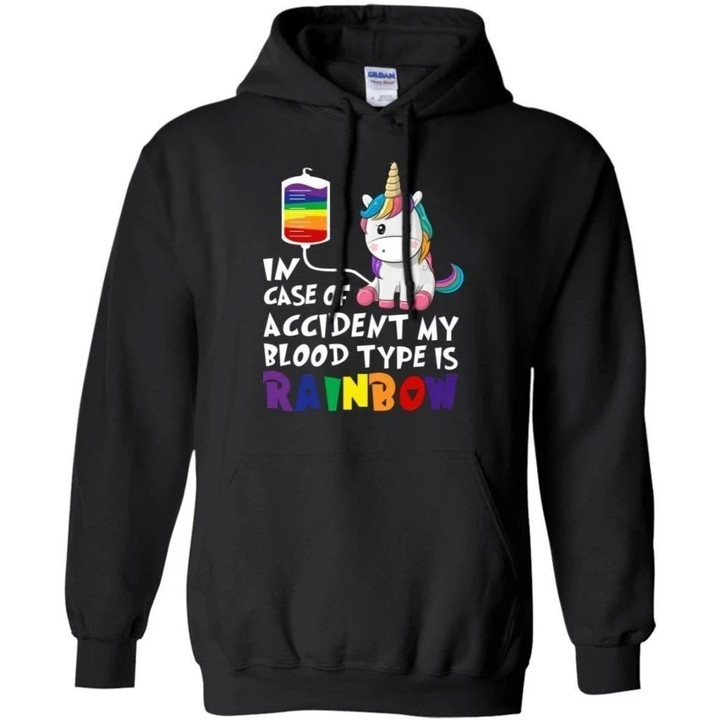 In Case Of Accident My Blood Type Is Rainbow Unicorn Hoodie Funny Gift HA08-Bounce Tee