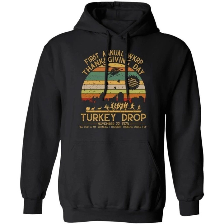 First Annual WKRP Turkey Drop Thanksgiving Vintage Hoodie Funny Gift MT10-Bounce Tee