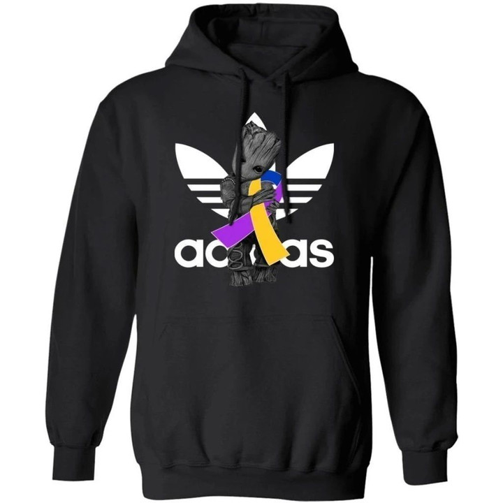 Groot Hugging Blue Yellow Purple Ribbon Bladder Cancer Awareness Hoodie For Cancer Warrior HA09-Bounce Tee