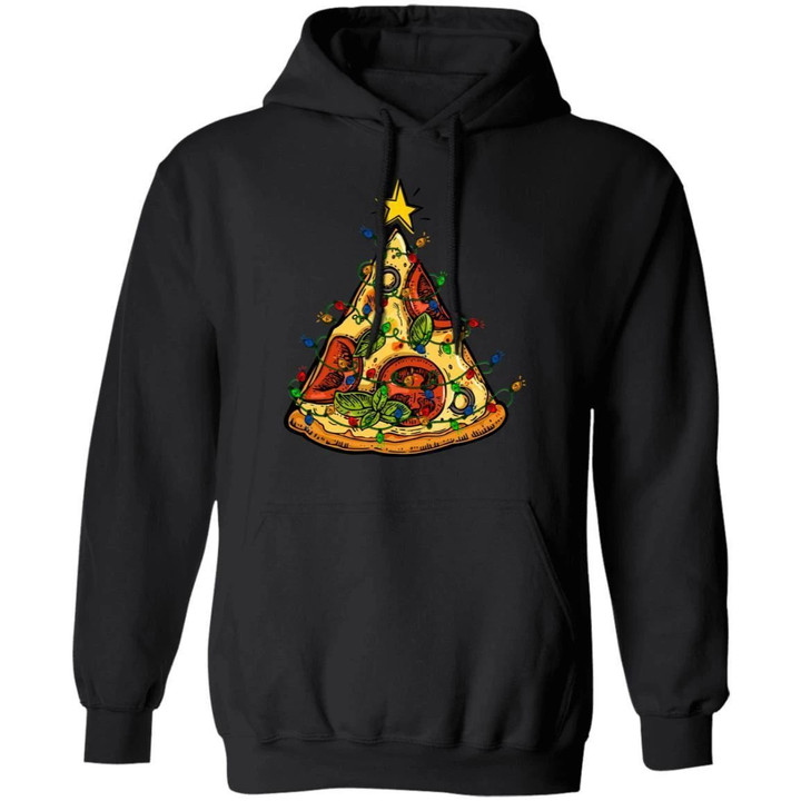 Pizza Decorated In Christmas Lights Hoodie Funny Xmas Food Pt11 Black / S Sweatshirts