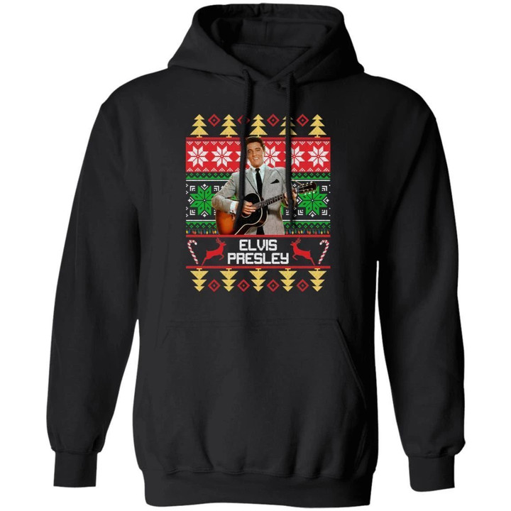 Elvis Presley Christmas Ugly Sweater Style Hoodie Cool Xmas Gift For Fans Mt11 Black / S Sweatshirts