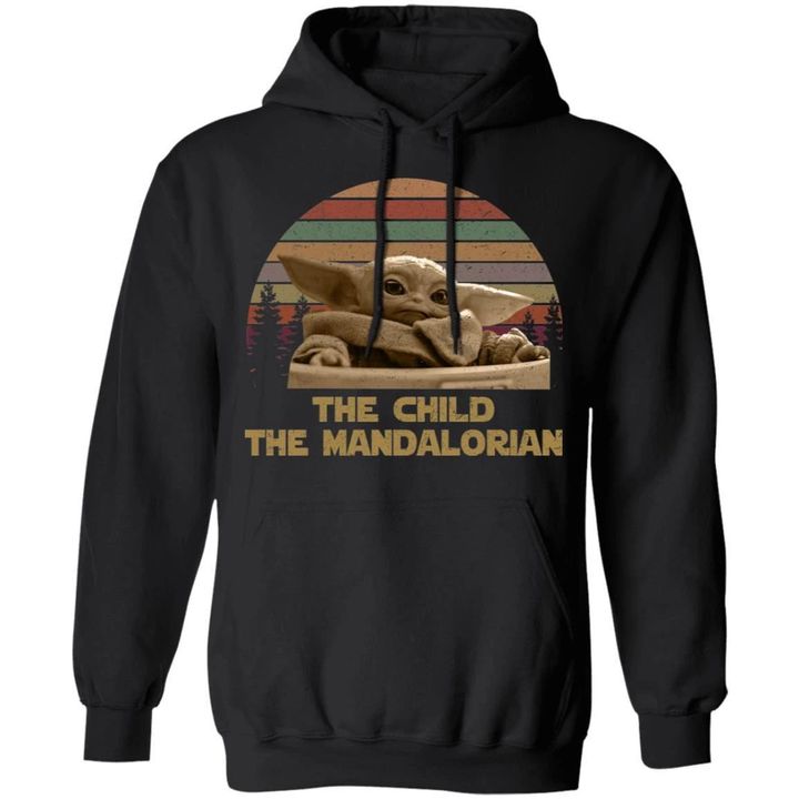 The Child Mandalorian Baby Yoda Hoodie Cool Vintage Style Gift Mt11 Black / S Sweatshirts