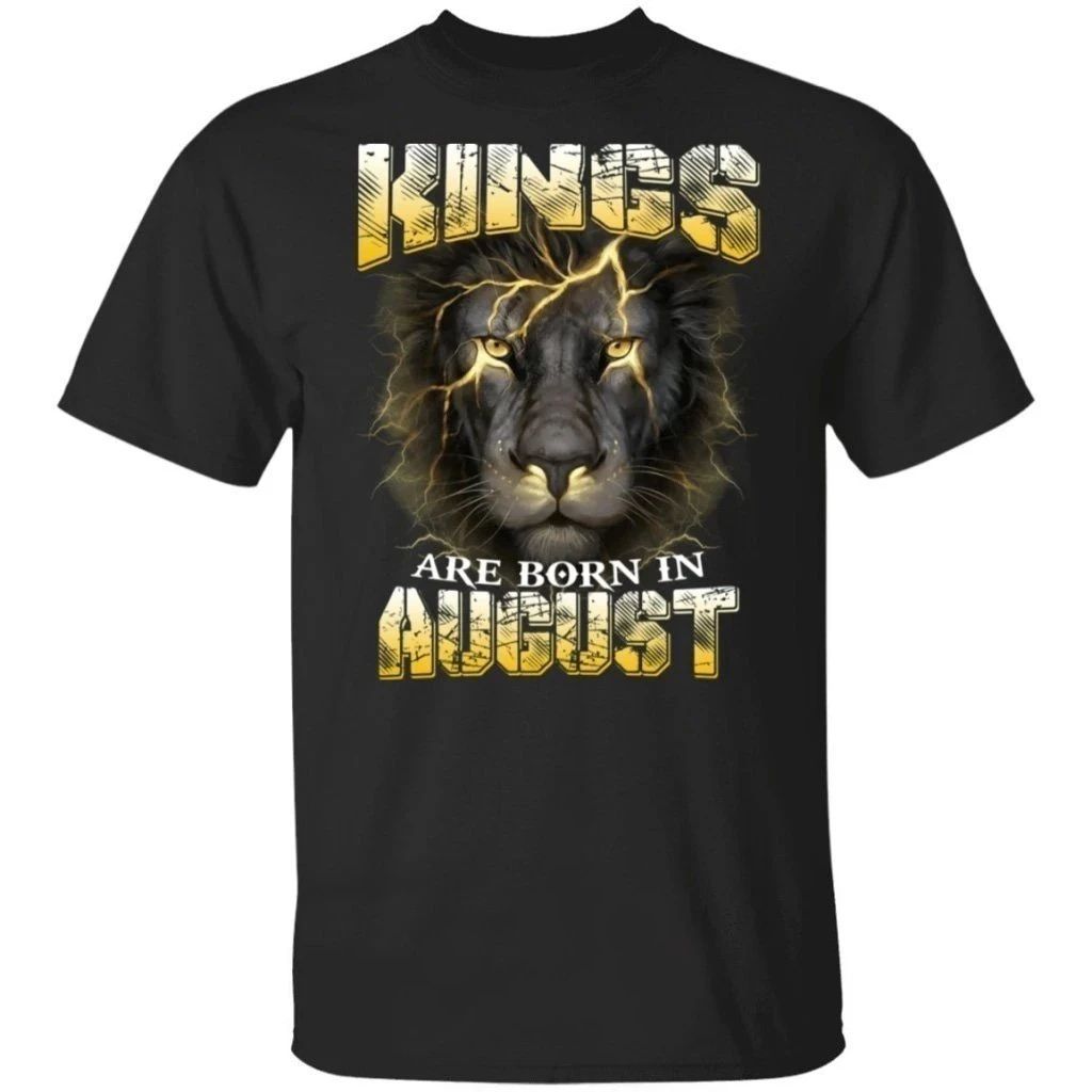 Kings Are Born In August Birthday T-Shirt Amazing Lion Face-Bounce Tee