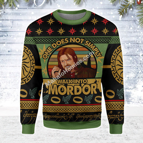 Merry Christmas Mahalohomies Unisex Christmas Sweater LOTR Walk Into Mordor 3D Apparel