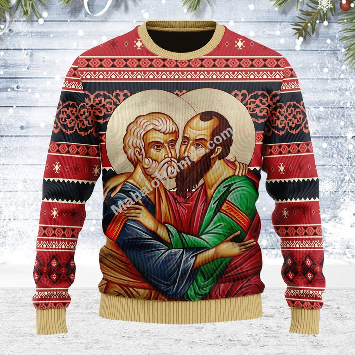 Merry Christmas Mahalohomies Unisex Ugly Christmas Sweater St. Apostles Peter and Paul 3D Apparel