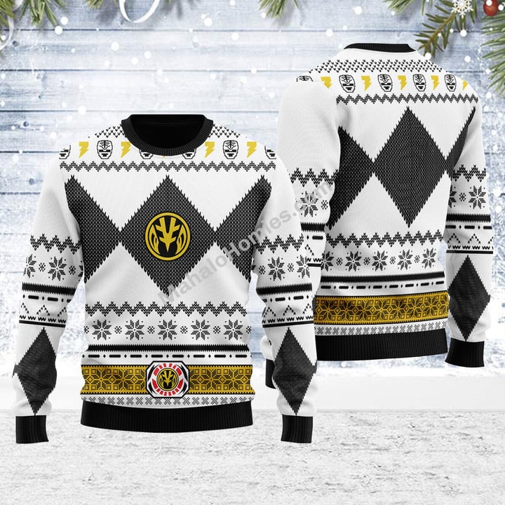 Merry Christmas Mahalohomies Unisex Christmas Sweater White Power Ranger 3D Apparel