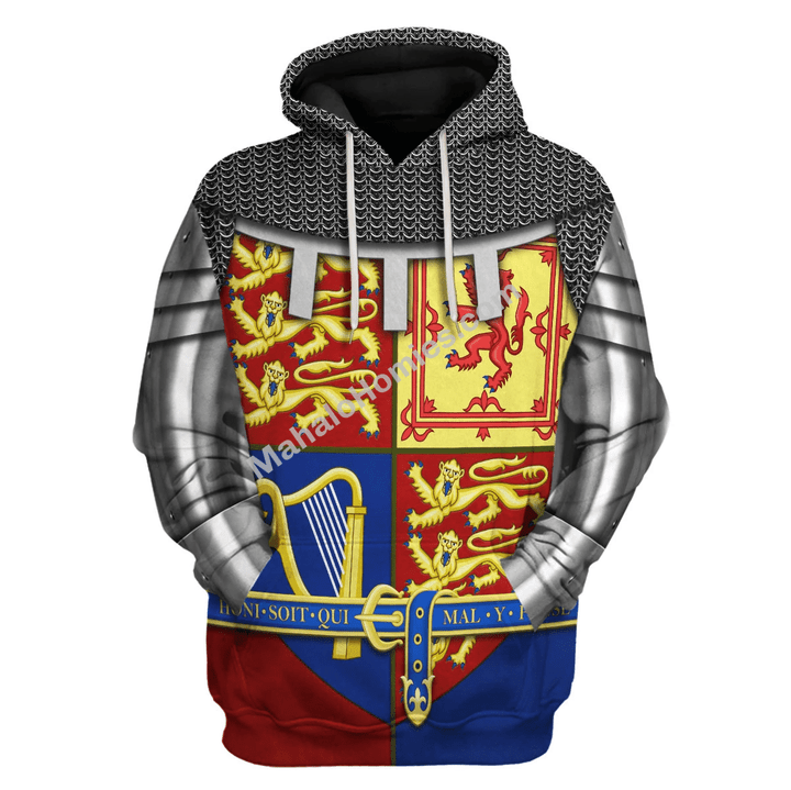 Mahalohomies Tracksuit Hoodies Pullover Sweatshirt Royal Coat of Arms of the United Kingdom (Queen Elizabeth II) Historical 3D Apparel
