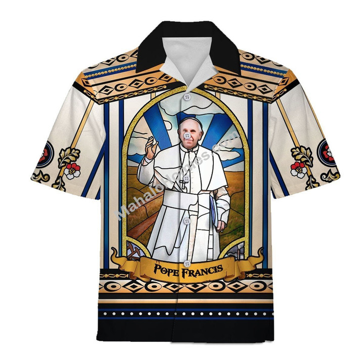 Mahalohomies Hawaiian Shirt Pope Francis Stained Glass 3D Apparel