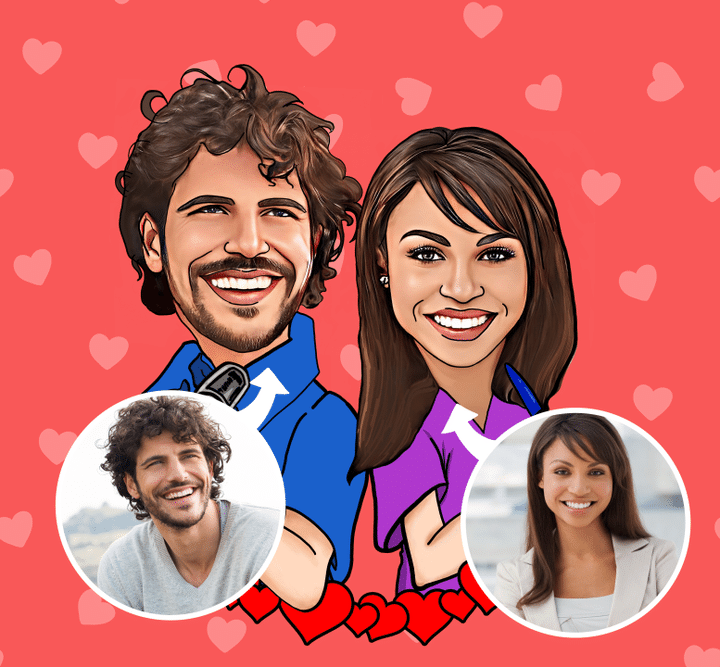 Custom Valentines couple's faces with portrait painting effect