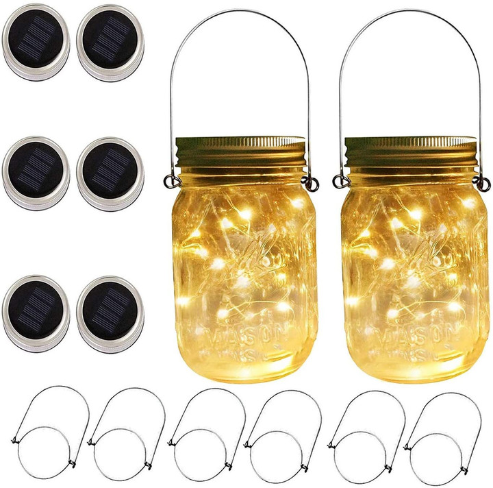 6pc Solar Glass Hanging Jar Lamp For Your Garden