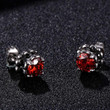 Stainless Steel Women Red Zircon Ear Studs Blooming Flower Shape Stud Earrings