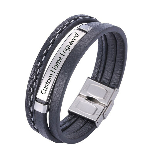 Multilayer Black Microfiber Leather Bracelets Men's Vintage Hand-woven Rope Chain