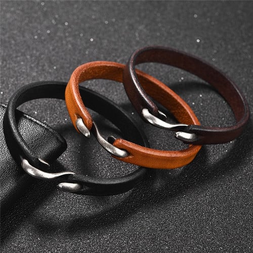 Vintage Leather Cords Bangles Minimalist Cuff Bracelets with Easy Hook - Oneoka
