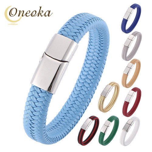 High-quality Unisex Microfiber Leather Braided Simple Bracelet Silver Clasp