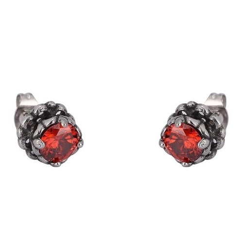 Stainless Steel Women Red Zircon Ear Studs Blooming Flower Shape Stud Earrings
