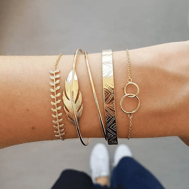 5Pcs Bohemian Gold Bracelets Combination Set Punk Beach Bangle Jewelry Gift