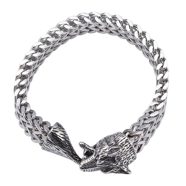 12mm Silver Stainless Steel Bracelets Premium Wolf Head Cuban Link Chain