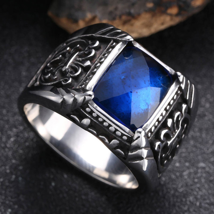 Vintage Men's Jewelry Rings Blue Zircon Titanium Steel Finger Ring Near You