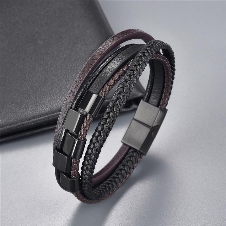 Handmade Braided Wrap Leather Cords Chain Men's Hip Hop Multilayer Bracelets