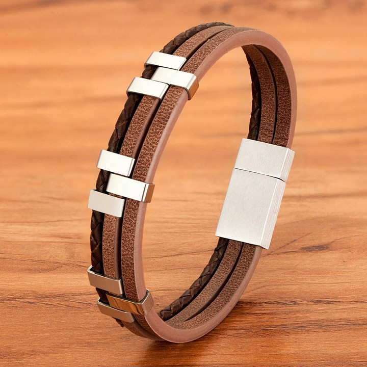 Three-Layer Stitching Leather Rope Chain Advanced Multilayer Bracelet for Men
