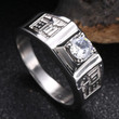 White Zircon Rings with Word "Fu" 361L Stainless Steel Jewelry Rings for Men