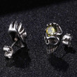 Stylish Stainless Steel Yellow Zircon Ear Studs Rock Roll Skull Stud Earrings
